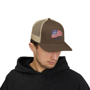 American Flag Snapback Trucker Cap — Distressed USA Patriotic Hat