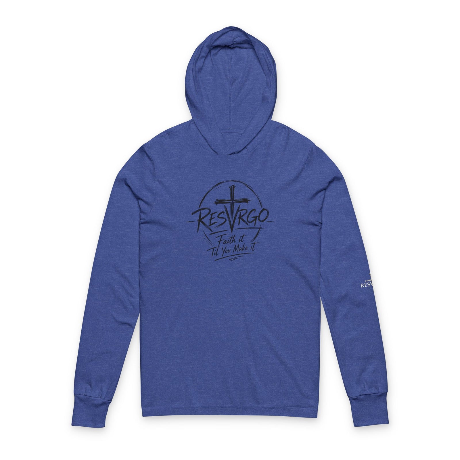 Resurgo Faith Hooded Long Sleeve Tee – Christian Cross 'Resurgo' Spiritual Shirt