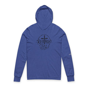 Resurgo Faith Hooded Long Sleeve Tee – Christian Cross 'Resurgo' Spiritual Shirt