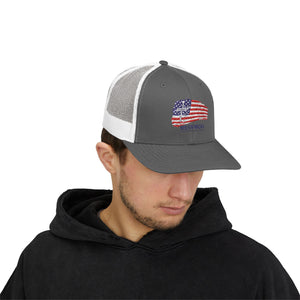 American Flag Snapback Trucker Cap — Distressed USA Patriotic Hat
