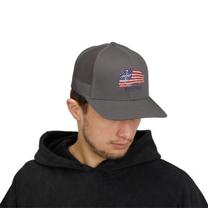 American Flag Snapback Trucker Cap — Distressed USA Patriotic Hat