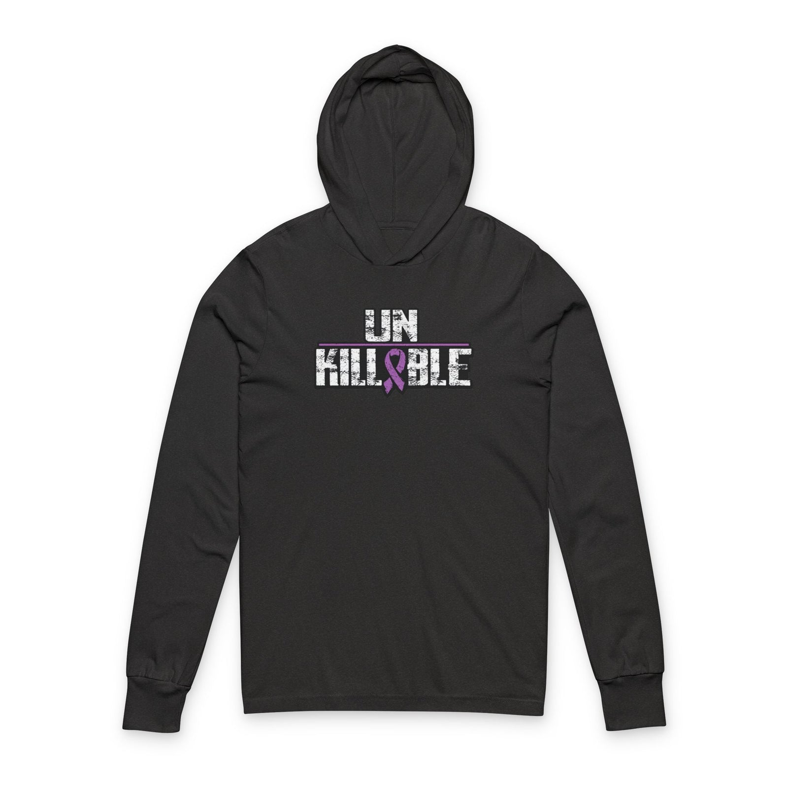 Hooded Long Sleeve Tee — 'Unkillable' Purple Ribbon Awareness Design