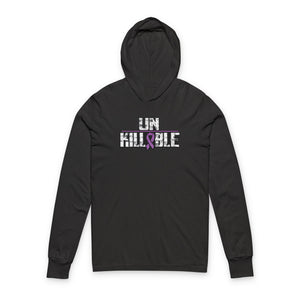 Hooded Long Sleeve Tee — 'Unkillable' Purple Ribbon Awareness Design