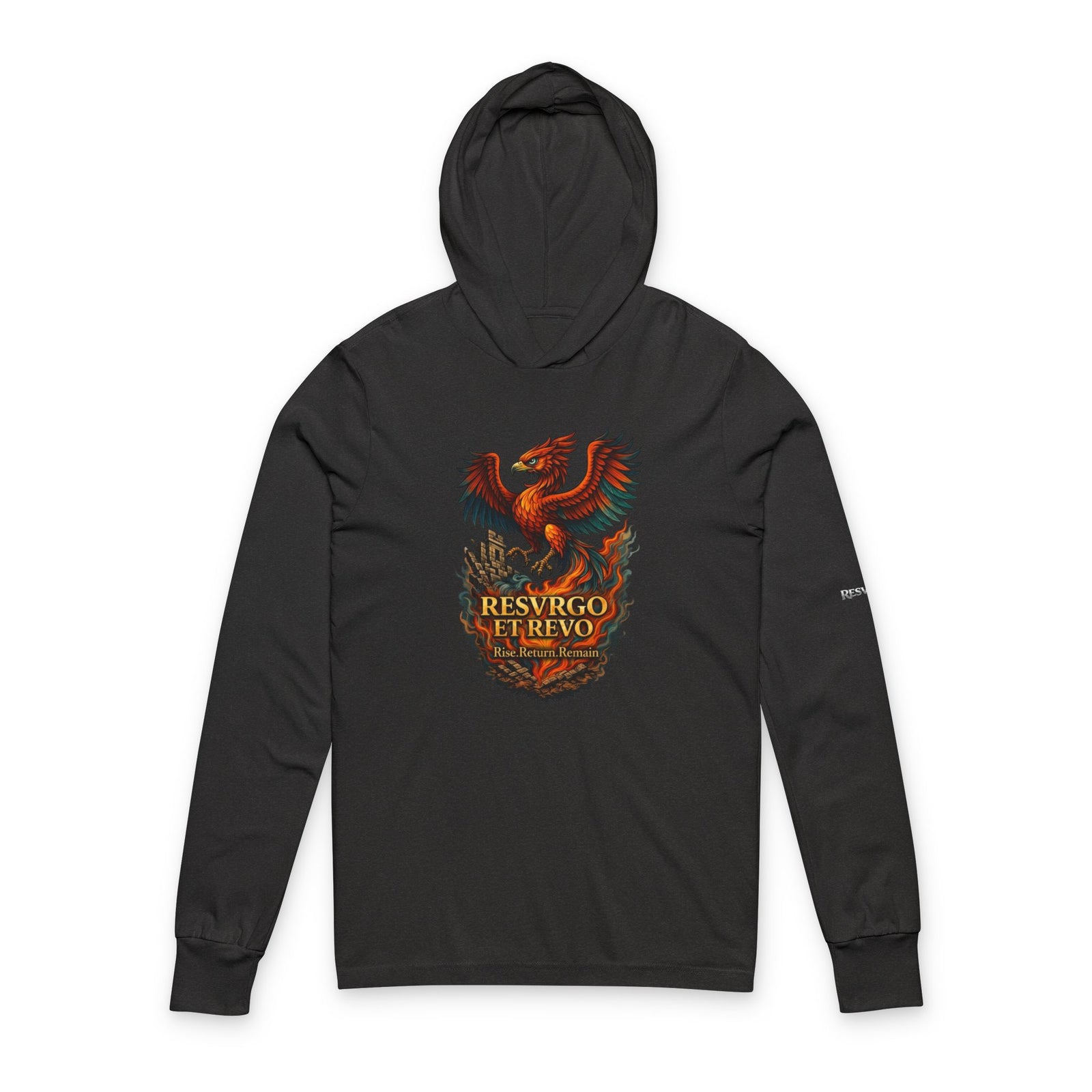Phoenix Crest Hoodie Long Sleeve Tee — "Resvrgo Et Revo" Graphic