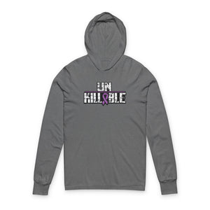 Hooded Long Sleeve Tee — 'Unkillable' Purple Ribbon Awareness Design
