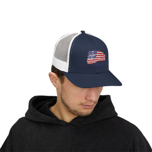 American Flag Snapback Trucker Cap — Distressed USA Patriotic Hat