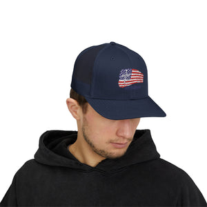American Flag Snapback Trucker Cap — Distressed USA Patriotic Hat