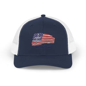 American Flag Snapback Trucker Cap — Distressed USA Patriotic Hat