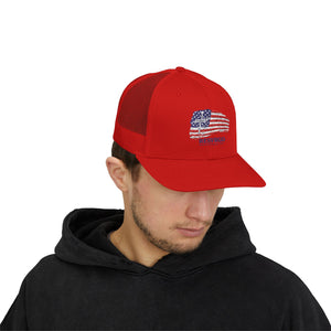 American Flag Snapback Trucker Cap — Distressed USA Patriotic Hat