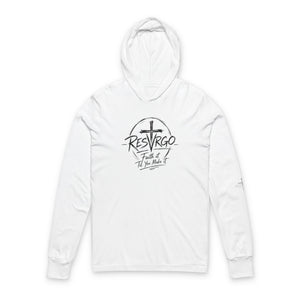 Resurgo Faith Hooded Long Sleeve Tee – Christian Cross 'Resurgo' Spiritual Shirt