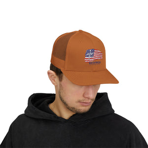 American Flag Snapback Trucker Cap — Distressed USA Patriotic Hat