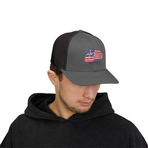 American Flag Snapback Trucker Cap — Distressed USA Patriotic Hat