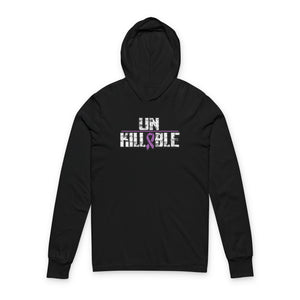 Hooded Long Sleeve Tee — 'Unkillable' Purple Ribbon Awareness Design