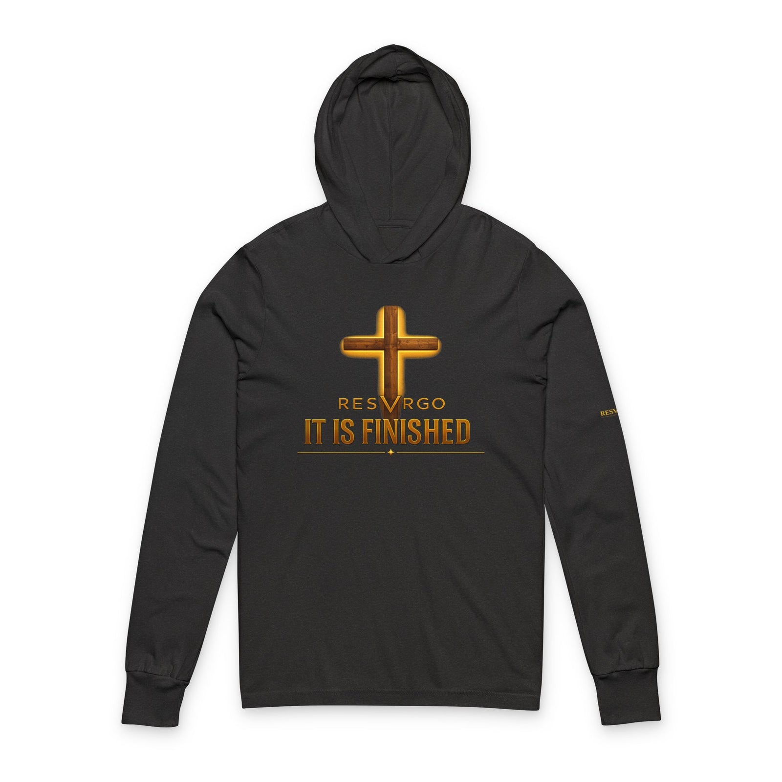 RESVRGO-"It Is Finished" Cross Hooded Long Sleeve Tee